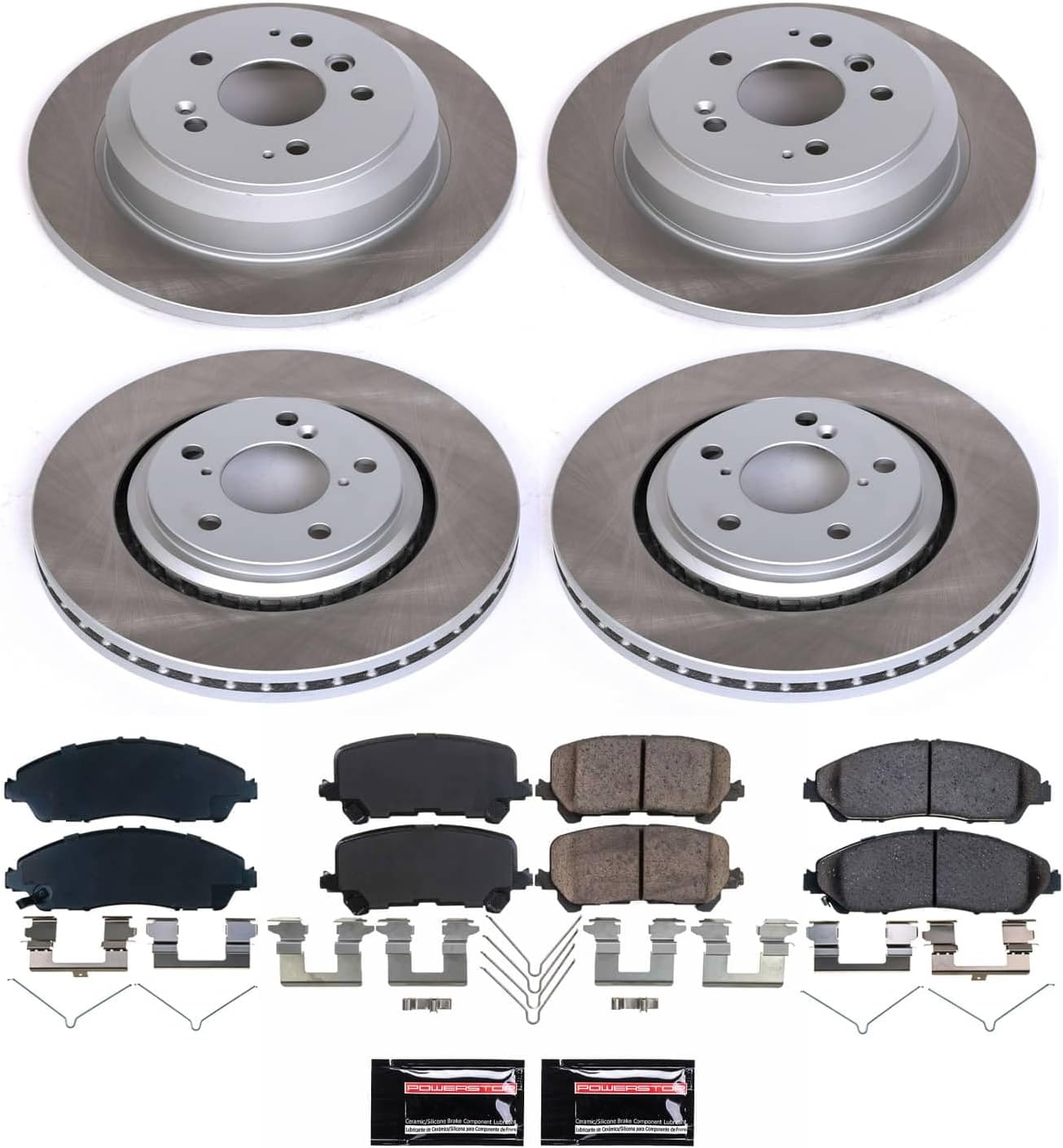 PowerStop Front and Rear Brake Kit for Honda Pilot 2016-22 | Honda Ridgeline 2017-25 - Ceramic Brake Pads + Semi Coated Rotors Replacement, SC7576