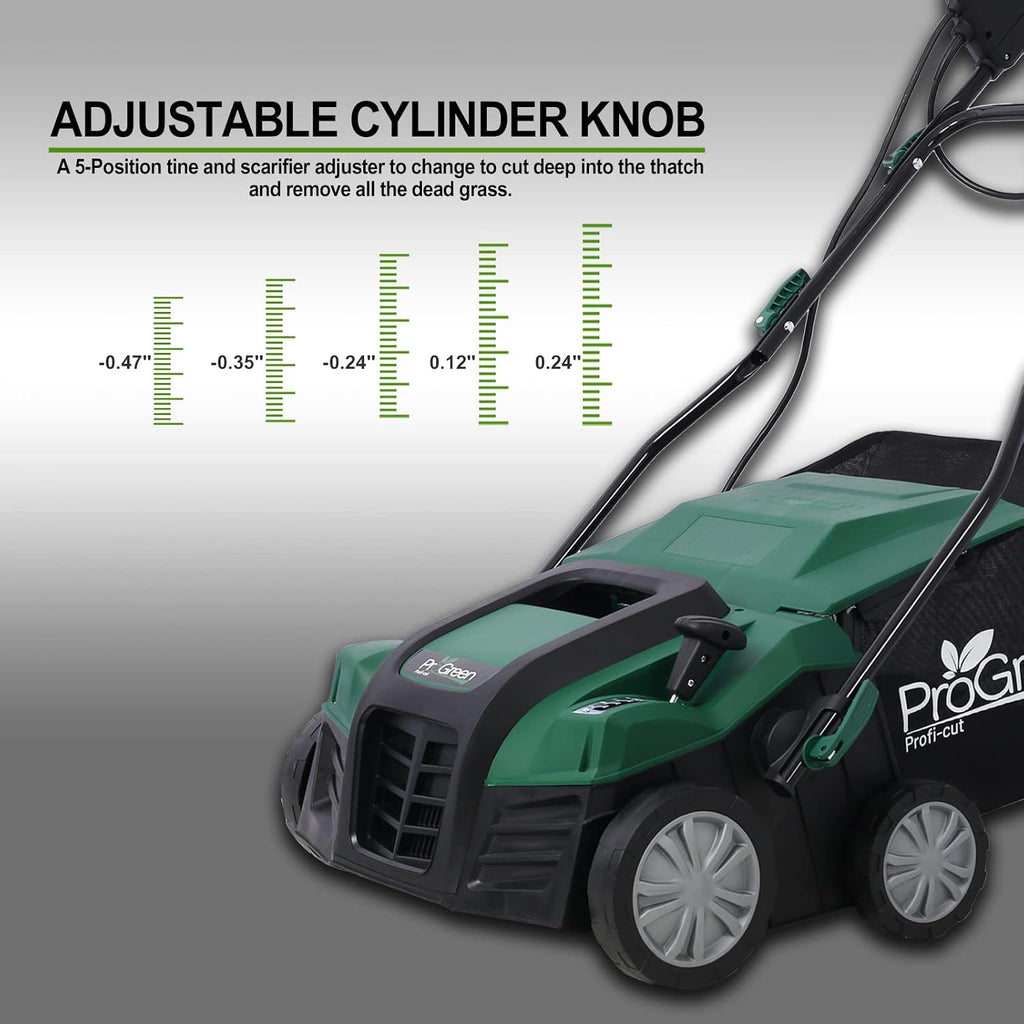 2-in-1 16' Walk Behind Scarifier, 15 Amp Electric Dethatcher Scarifier, Lawn Dethatcher for Yard Lawn Garden Care, Removable Collection Bag Extra Large 58QT (16 inch)