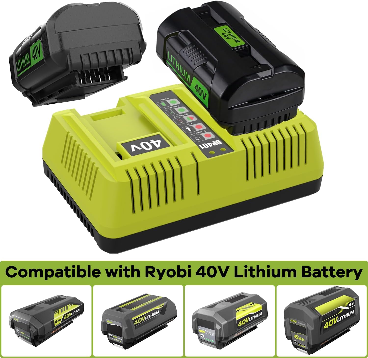 40 Volt 6500mAh OP401 Compatible with Ryobi 40V Battery OP4026 OP40201 OP4040 OP40401 OP4050 OP4050A OP40501 with Dual 40V Charger