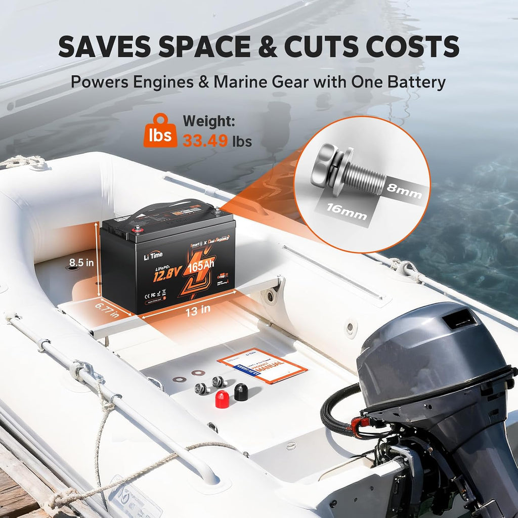 Litime 12V 165Ah Dual Purpose LiFePO4 Lithium Marine Starting Battery, 1200CCA, Deep Cycle Cranking & Storage Battery for Boat, Group 31, Compatiable with Mercury, Honda, Suzuki, Evinrude 4-Pack