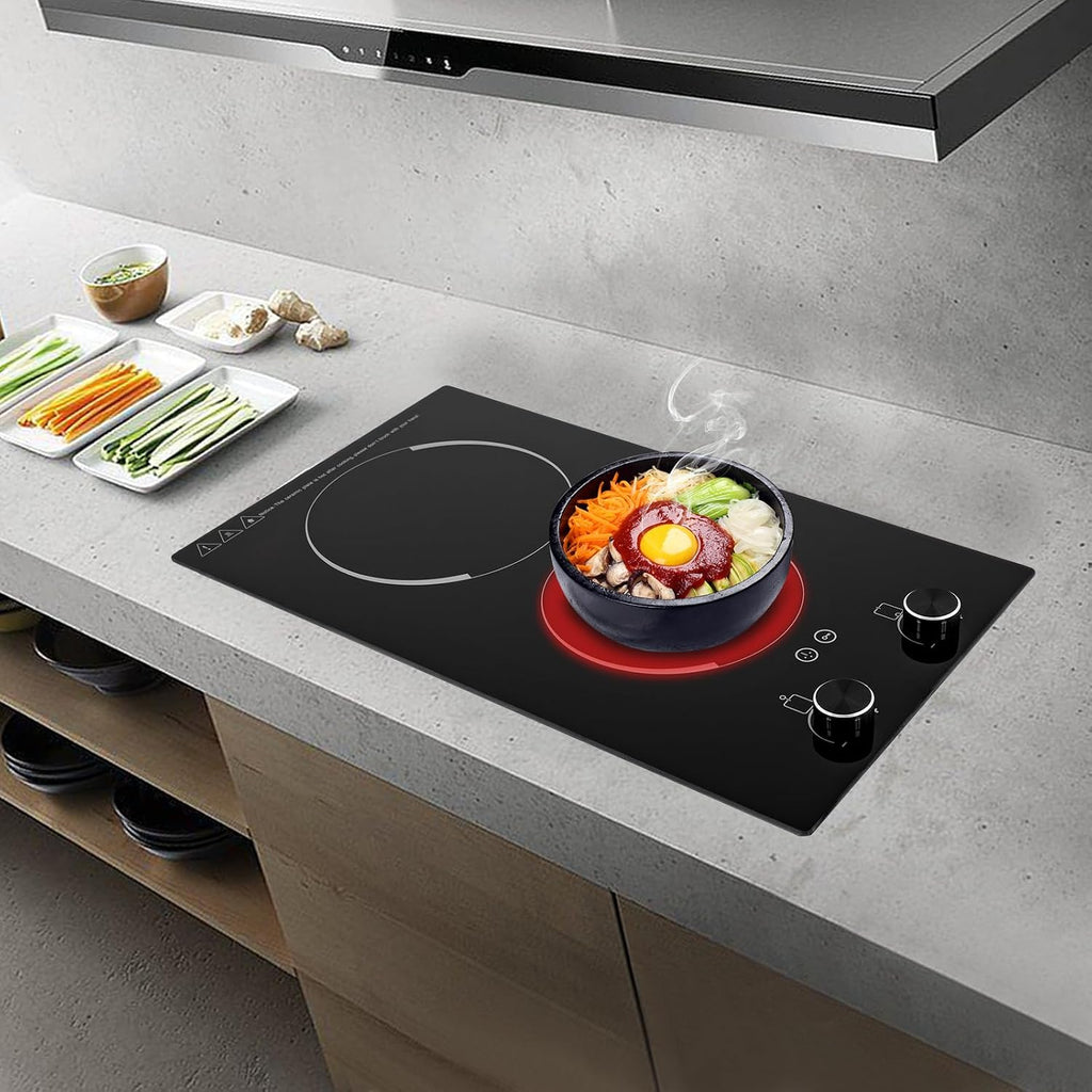 Induction Cooker 2-Head 2100W Touch-Control 9 Power Gears Electric Cooktop Adjustable Temperature & Timer Setting Countertop & Built-In Ceramic Cooker For Kitchens