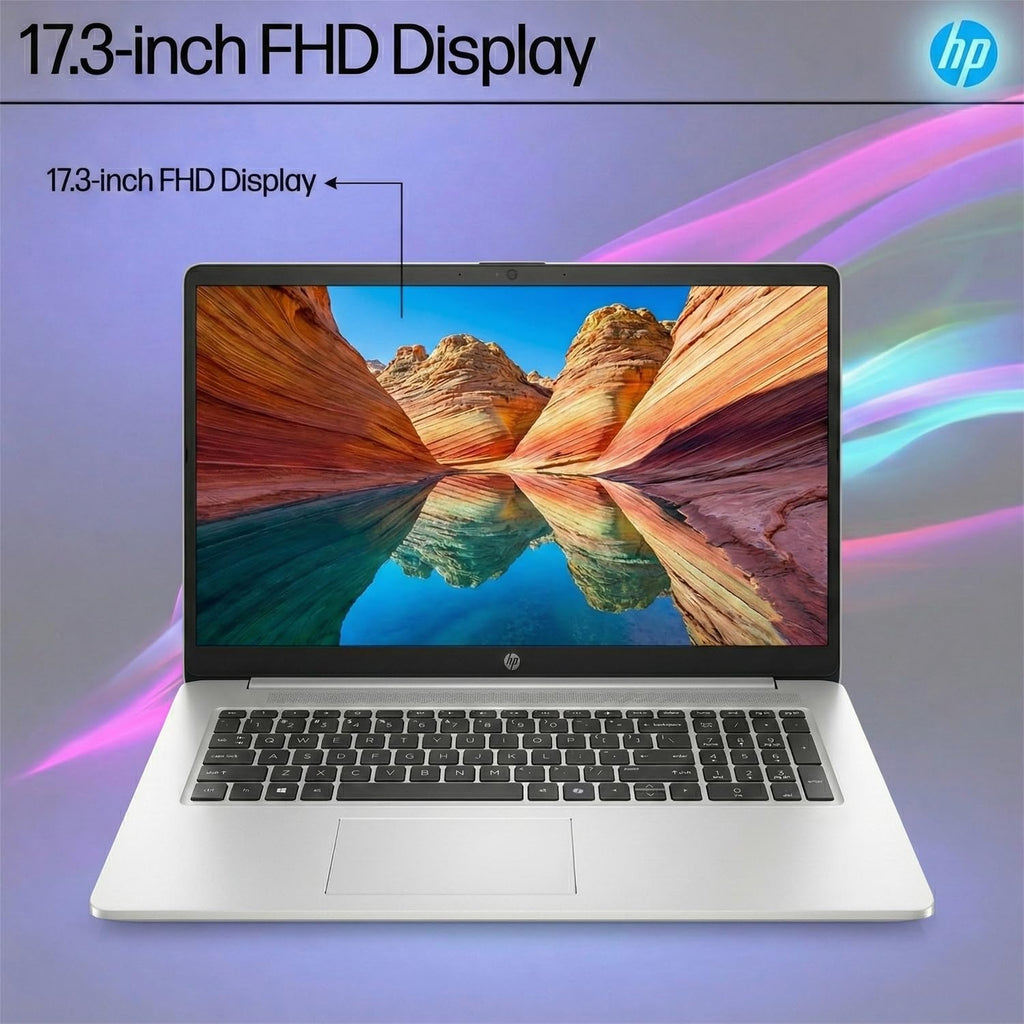 HP 17.3' FHD IPS Business Laptop, AMD Ryzen 5 7430U(6-Core), 16GB RAM, 2.5TB Storage(2TB+500GB External Drive), Numeric Keypad, Fast Charge, Windows 11, WOWPC USB, no Mouse