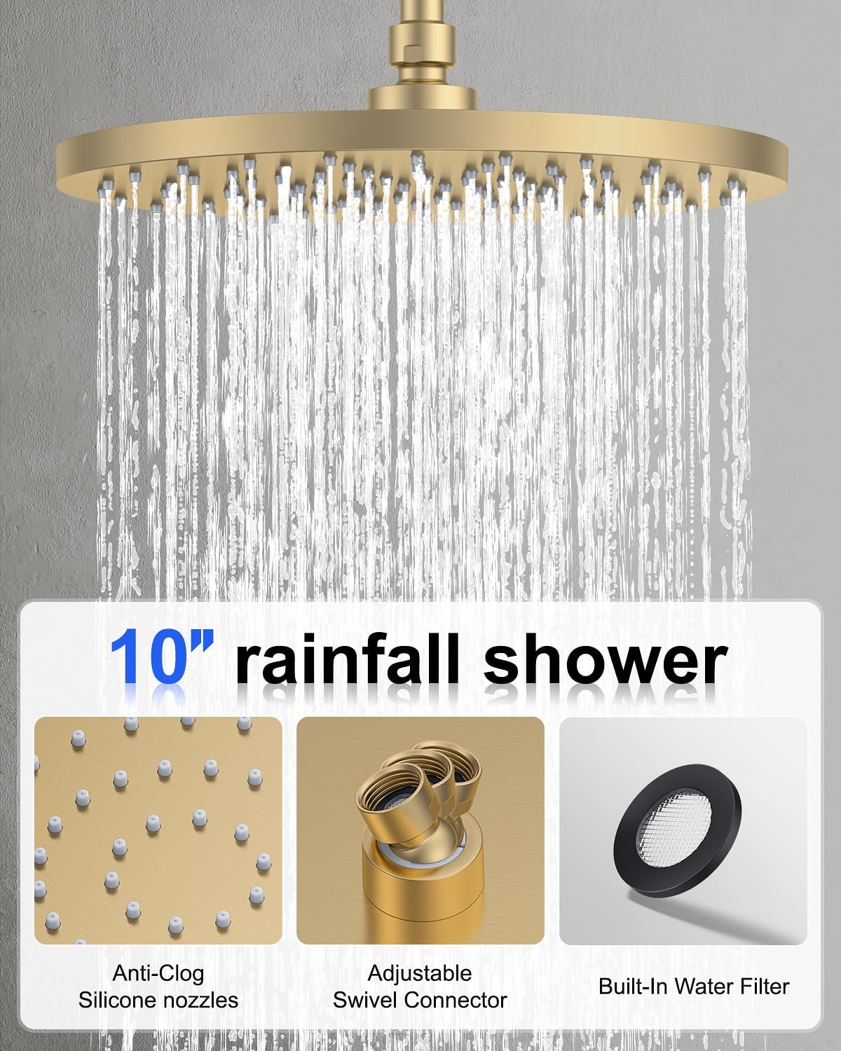 Iriber Shower System with Handheld Spray, Bathroom Round Dual Shower Heads Faucet Set with Push Button Diverter, Brushed Gold Shower Mixer Valve Trim Kit (Valve Included)
