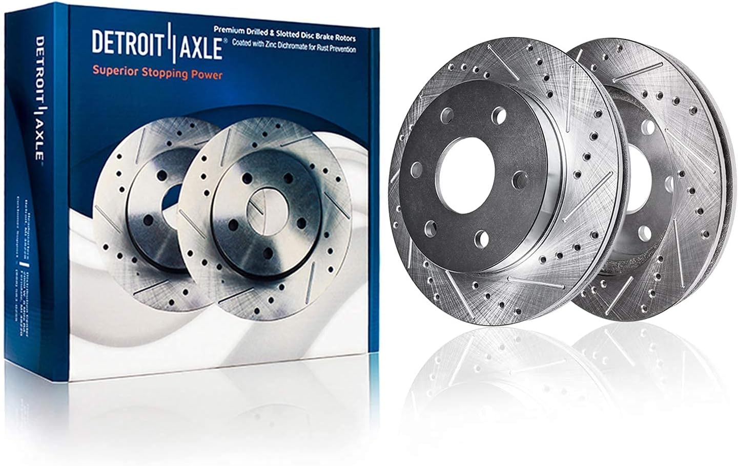 Detroit Axle - Front Brake Kit for 4WD Chevy GMC K1500 Suburban K2500 Pickup Tahoe Yukon Blazer Cadillac Escalade Drilled and Slotted Disc Brake Rotor Ceramic Brakes Pads 6- Lug