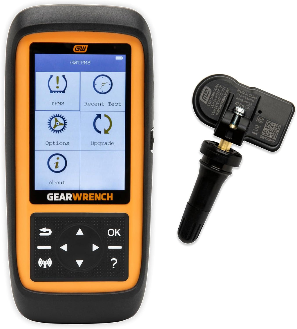 Bundle of GEARWRENCH Universal Tire Pressure Monitoring System Programming & Diagnostic Tool | GWTPMS + GEARWRENCH Universal Programmable Rubber TPMS Sensor | GWTPMSR