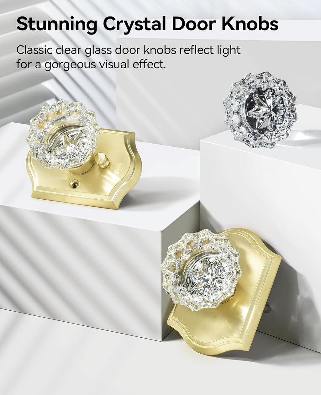 6 Pack Glass Door Knobs Interior with Lock, Gold Crystal Door Knobs Interior for Privacy Use, Glass Door Knobs for Bedroom Bathroom, Vintage Crystal Door Knob Set