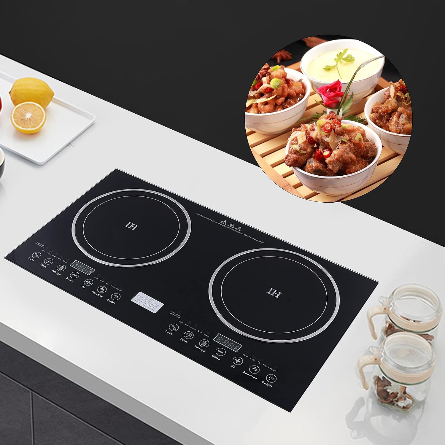 Portable Electric Induction Cooker And Ceramic-Cooker Cooktop Countertop Double Burner, Low Noise Electric Cooktops With 1200W+1400W Sensor Touch, 110V Induction Cooker Heater for Kitchen Cooking