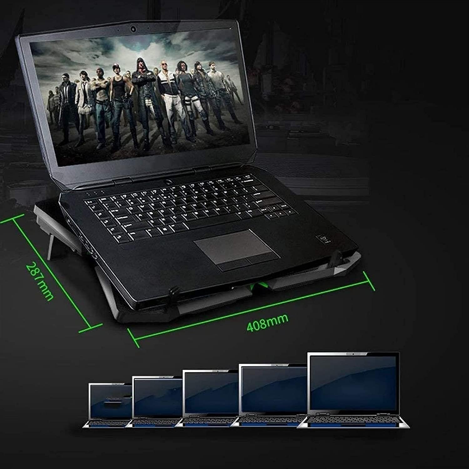 Laptop Cooling Pad, Light Gaming Laptop Cooler with 4 Silent Big Fans, Stand Cooling Pad for Notebook, 2 USB Powered Fan Compatible up to 17'