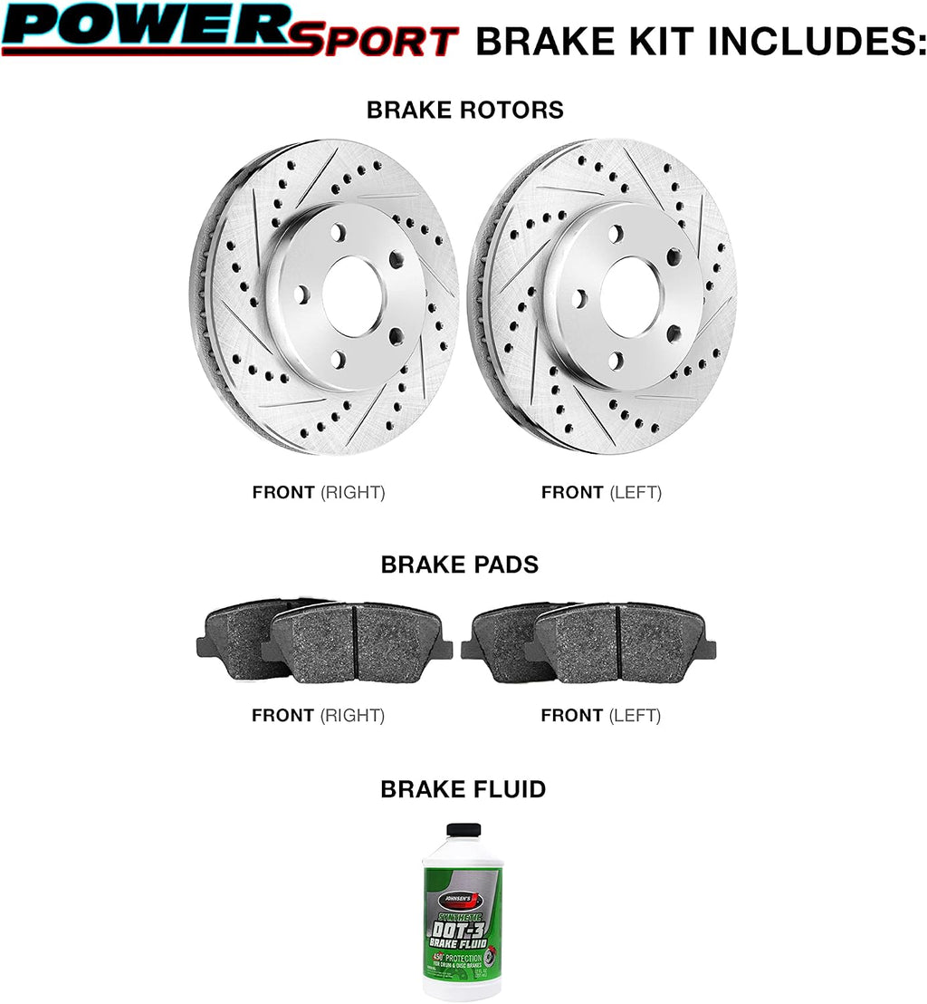 Power Sport Front Brakes and Rotors| Automotive Replacement Brake Kits| Front Semi Met Brake Pads and Rotors Kit| Fits 2012-2018 Mercedes Benz GLE300d, GLE350, GLE350d