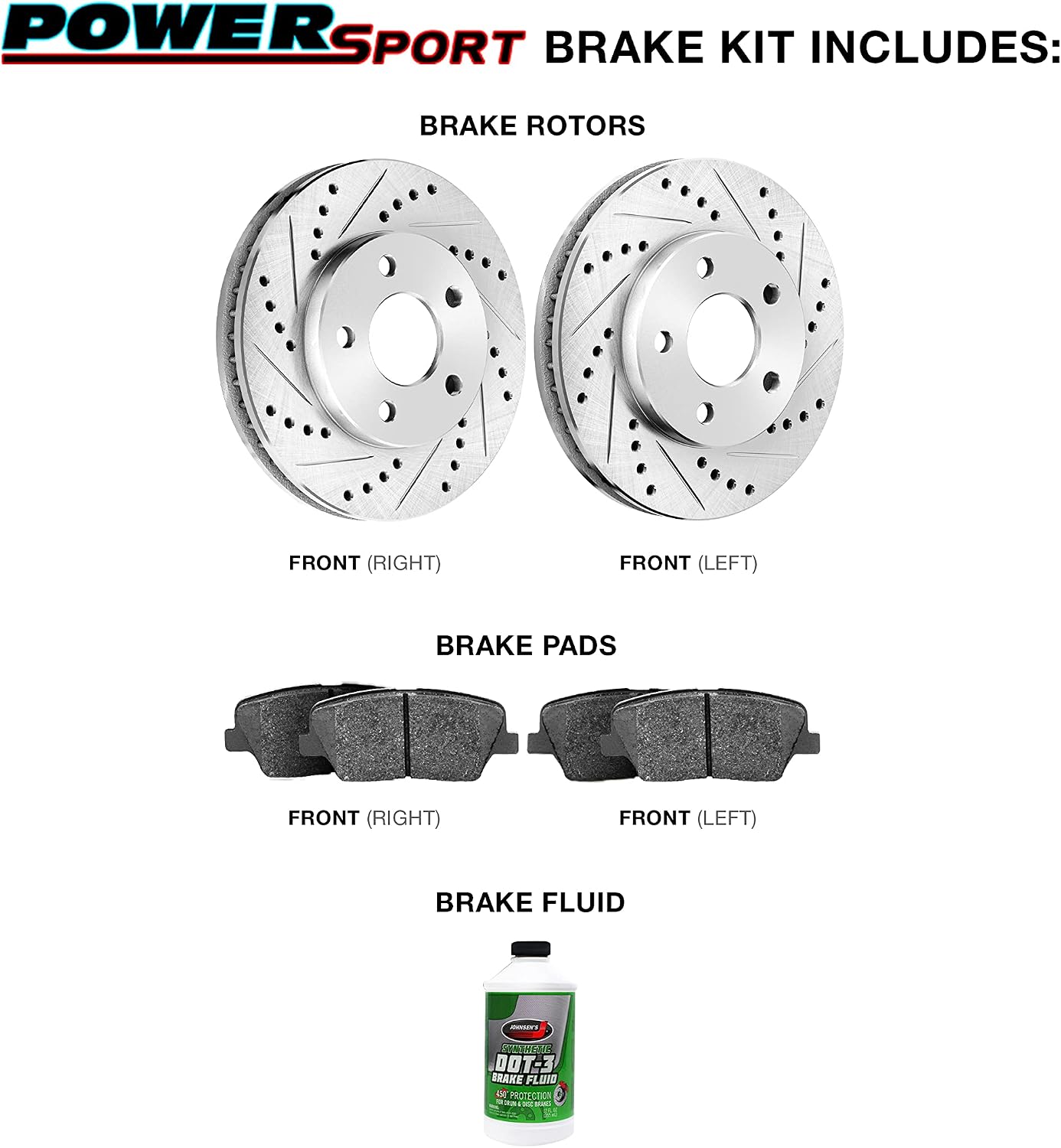Power Sport Front Brakes and Rotors| Automotive Replacement Brake Kits| Front Semi Met Brake Pads and Rotors Kit| Fits 2012-2018 Mercedes Benz GLE300d, GLE350, GLE350d