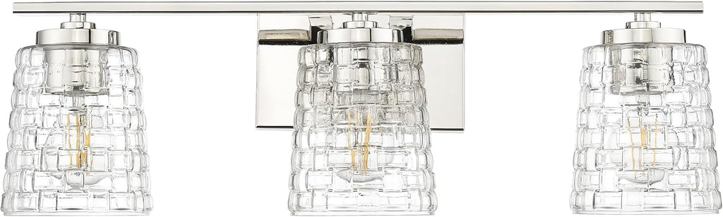 ML Lighting | Saben Collection | 22103-PN | 3 Light Vanity in Polished Nickel Finish with Clear Woven Glass Shade | Versatile Design That adds High-End Texture and Elegance to Your Bathroom