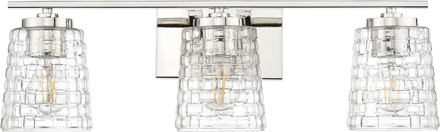 ML Lighting | Saben Collection | 22103-PN | 3 Light Vanity in Polished Nickel Finish with Clear Woven Glass Shade | Versatile Design That adds High-End Texture and Elegance to Your Bathroom