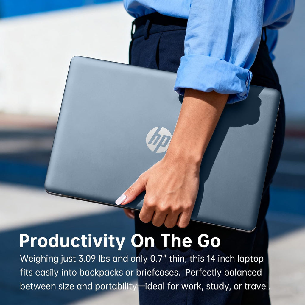 HP 14 inch Laptop with 1-Year Office 365, 14' HD Anti-Glare Display, AMD Athlon Processor(up to 3.5GHz), 4GB RAM, 128GB SSD + 128GB Portable SSD, Copilot PC, Long Battery Life, WiFi 6, Win 11 Pro