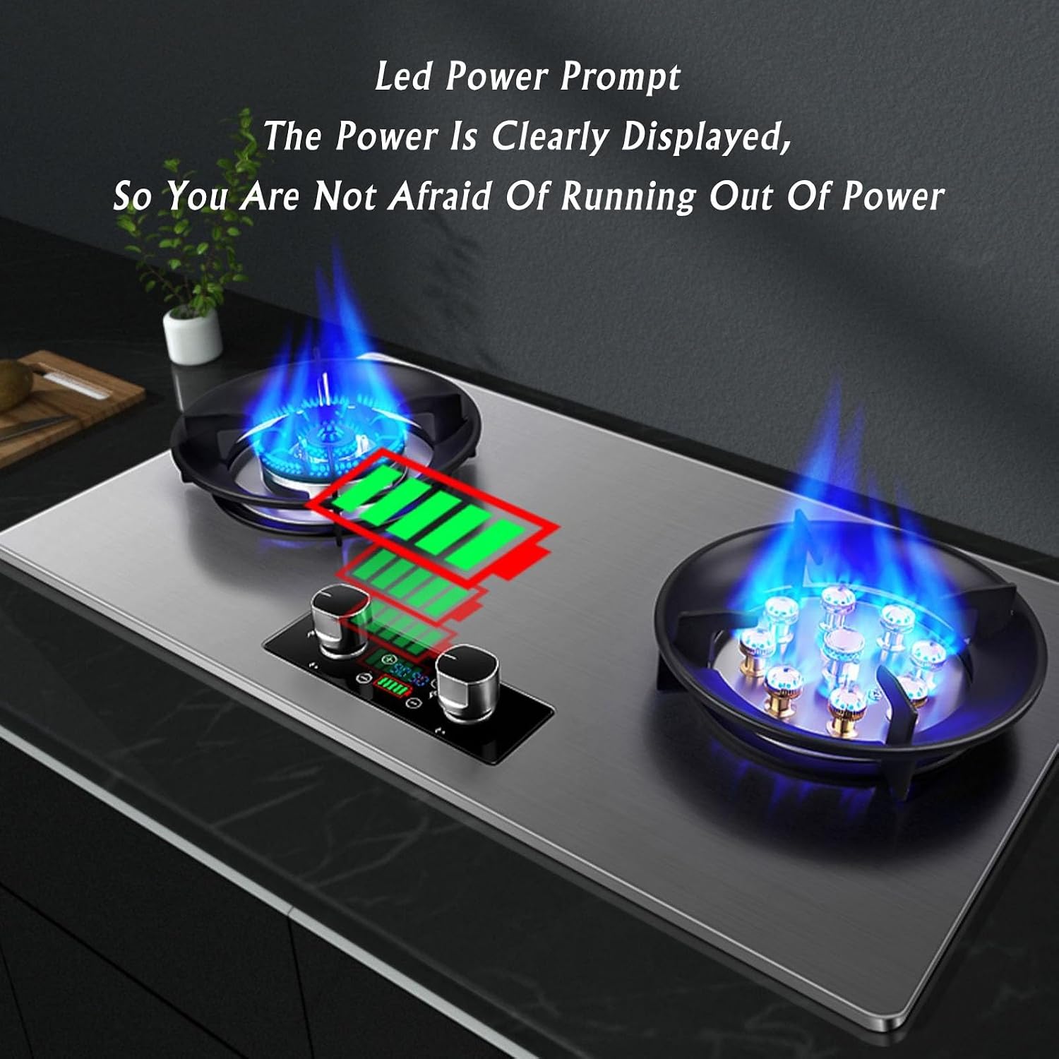 Stainless Steel Gas Stove,Tabletop/built-in Gas Cooktop,17060 BTU Two Burners,Flameout Protection Suitable for Home and Commercial Use (Size : LPG), 18648
