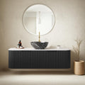 48' Floating Bathroom Vanity with Sink, Plywood Bathroom Vanities with Ultra-Thin Marble Ceramic Basin and Top, 2 Large Soft-Closing Storage Drawers, Pre-Assembled Cabinet, Gloss Black