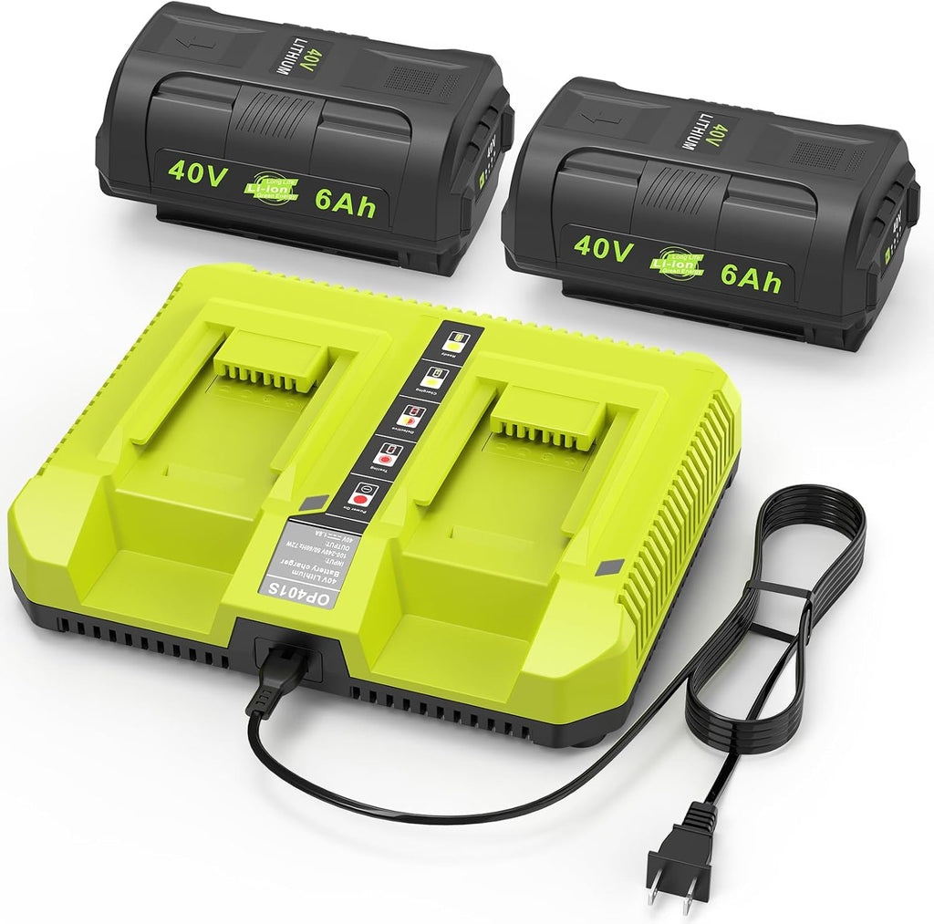 Labtec 2-Pack 40V 6.0Ah Lithium Battery for Ryobi & OP401S Charger Kit for Ryobi 40V Tools, High-Capacity Replacement for OP4026/OP4040/OP4050