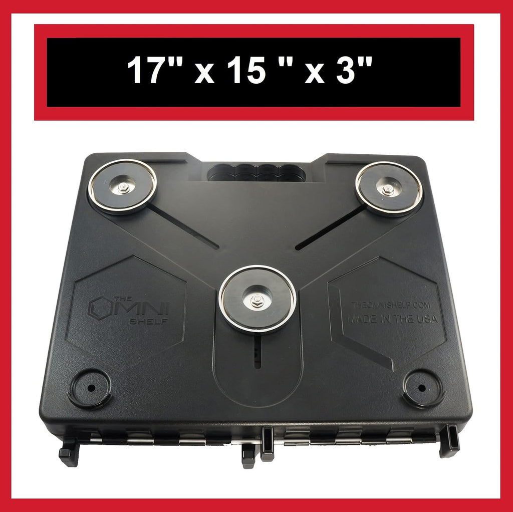 The OmniShelf Portable Workstation, Magnetic Toolbox, Laptop Stand w/ 50 lb Capacity, Hands Free Workstation, Attach to HVAC, Trucks, Walls, Poles etc. (Model # OSO1 - Magnets)