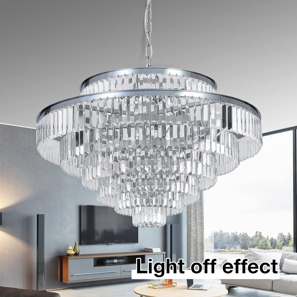 Crystal Chandeliers Modern Style Chrome 39 inch & Lights Round Hanging Classic Pendant Ceiling Chandelier Lighting Fixture 7-Tier for Dining Room Living Room