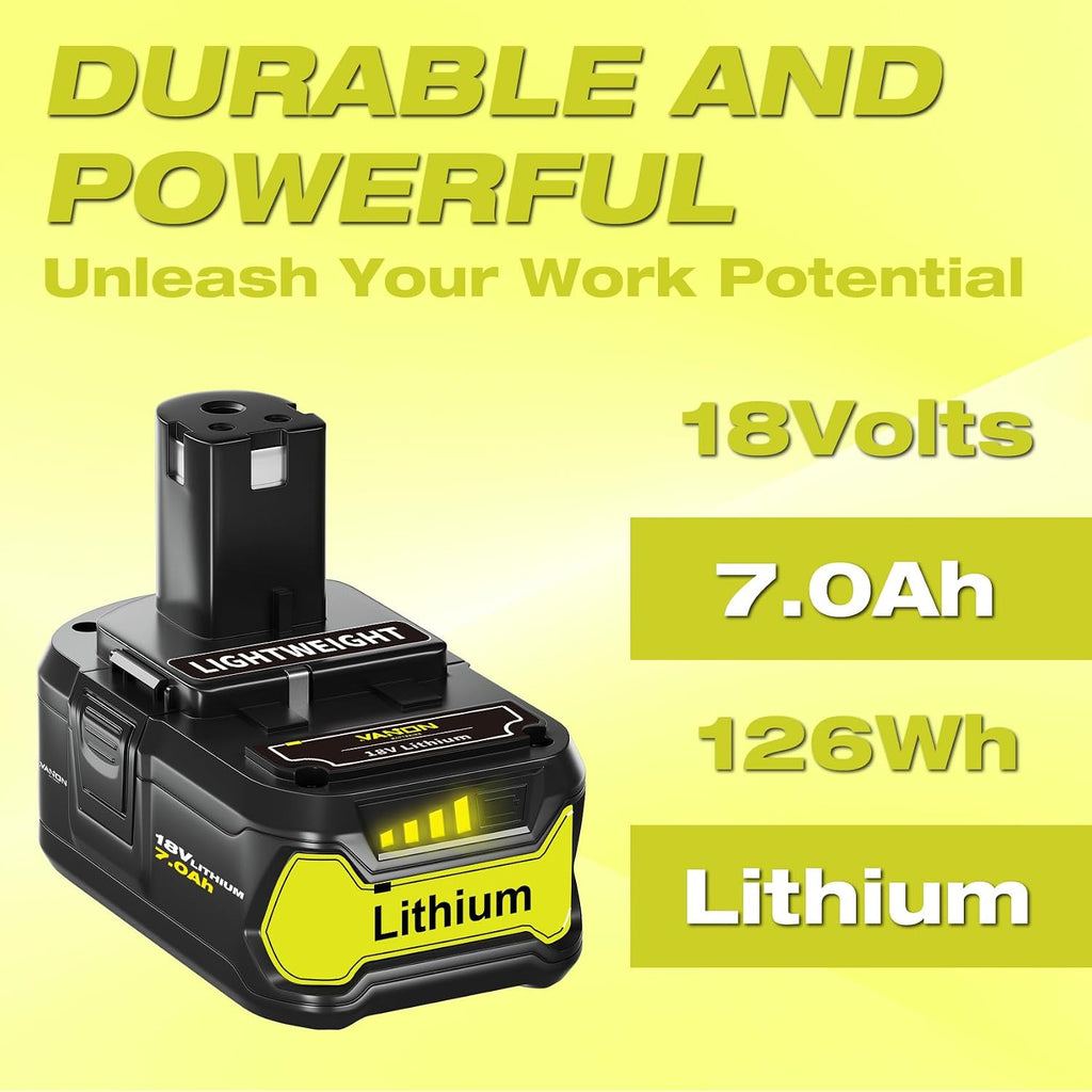 VANON Replacement for Ryobi 18V Battery 7.0Ah Lithium ion 18 Volt Batteries Replacement for Ryobi 18V Cordless Tools P108 P107 P105 P104 P103 6Pack