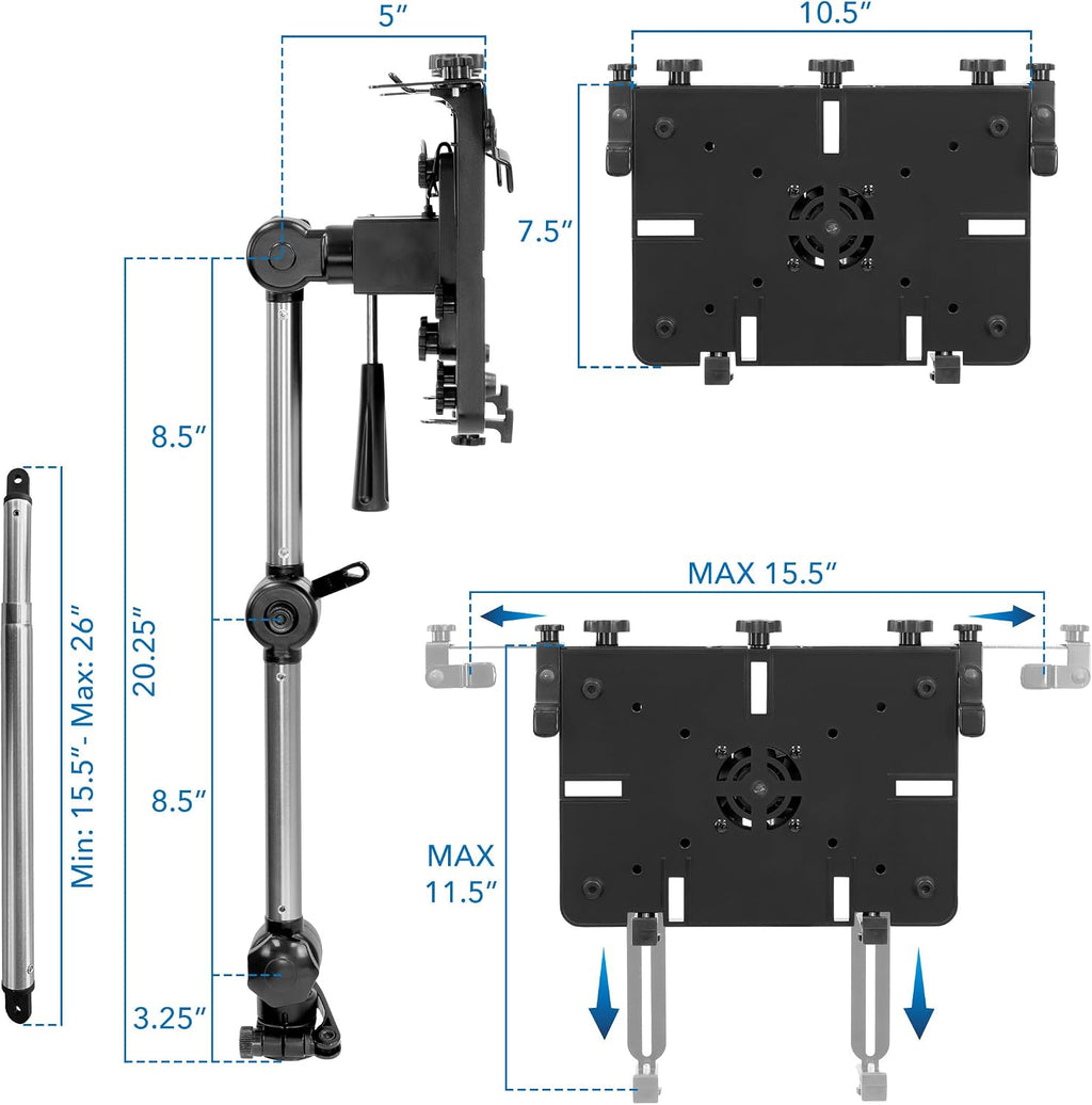 Mount-It! Car Laptop Mount, No-Drill Passenger Seat Vehicle Stand for Up to 17″ Laptops & Tablets, Full Motion with Lockable Joints & USB Cooling Fan