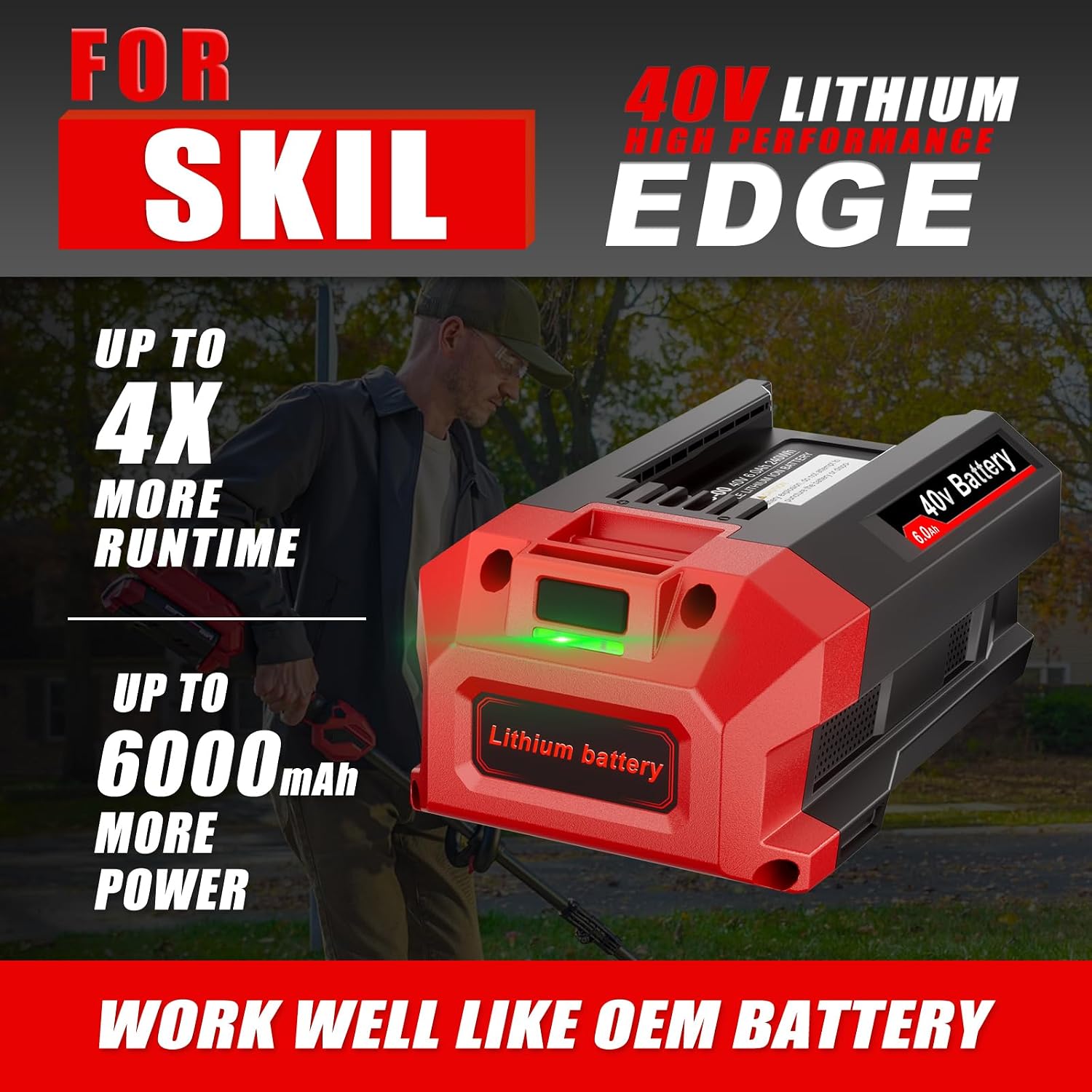 Replacement for Skil 40V Battery PWRCore Lithium Battery 6.0Ah BY8705-00, Compatible with PWRCore 40 Volt Cordless Power Tools and Chargers, for Skil Battery