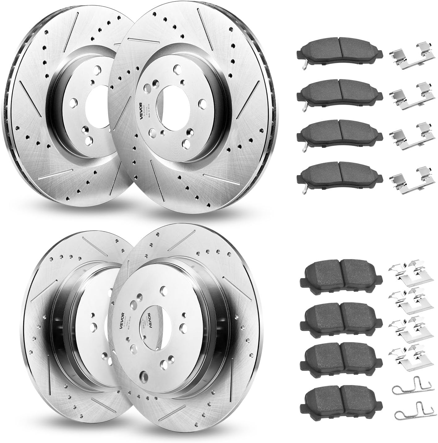 VEVOR Front and Rear Brake Kit Compatible with 2007-2013 Acura MDX, 2010-2013 Acura ZDX, 2009-2014 Honda Pilot, Drilled and Slotted Brake Rotors Ceramic Brake Pads Replacement Kit, 13 in (Front)