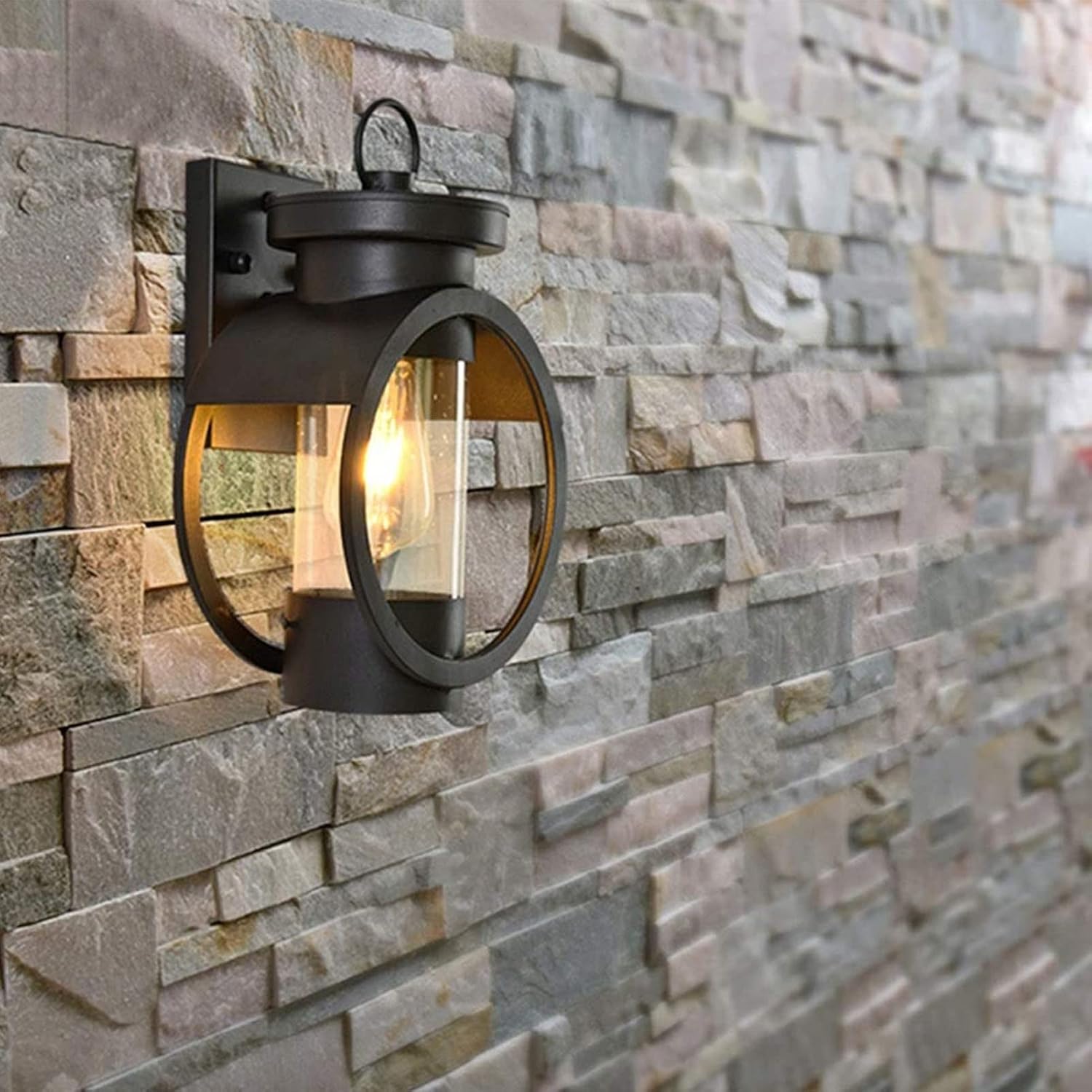 wall sconces Simple Wrought-Iron wall lamp Creative Waterproof Matte Black wall lamp Industrial Retro wall lamp with Transparent Glass lampshade Bathroom-Washing Lamps Exterior Light Fixture