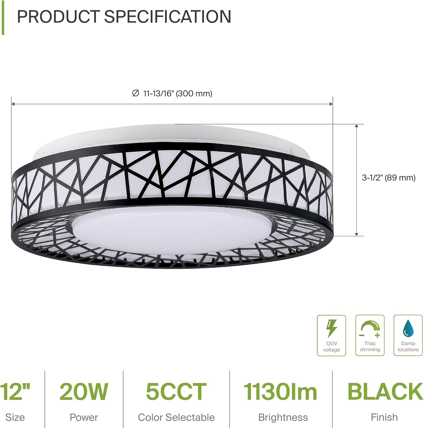 ASD 12 Inch LED Flush Mount Ceiling Light Fixture for Bedroom, 20W 1113LM 5CCT 2700K-5000K, Triac Dimmable Lights, Dining, Living Room, Kitchen Lamps, Modern Home Lighting Fixtures, Black, ETL, 4 Pack