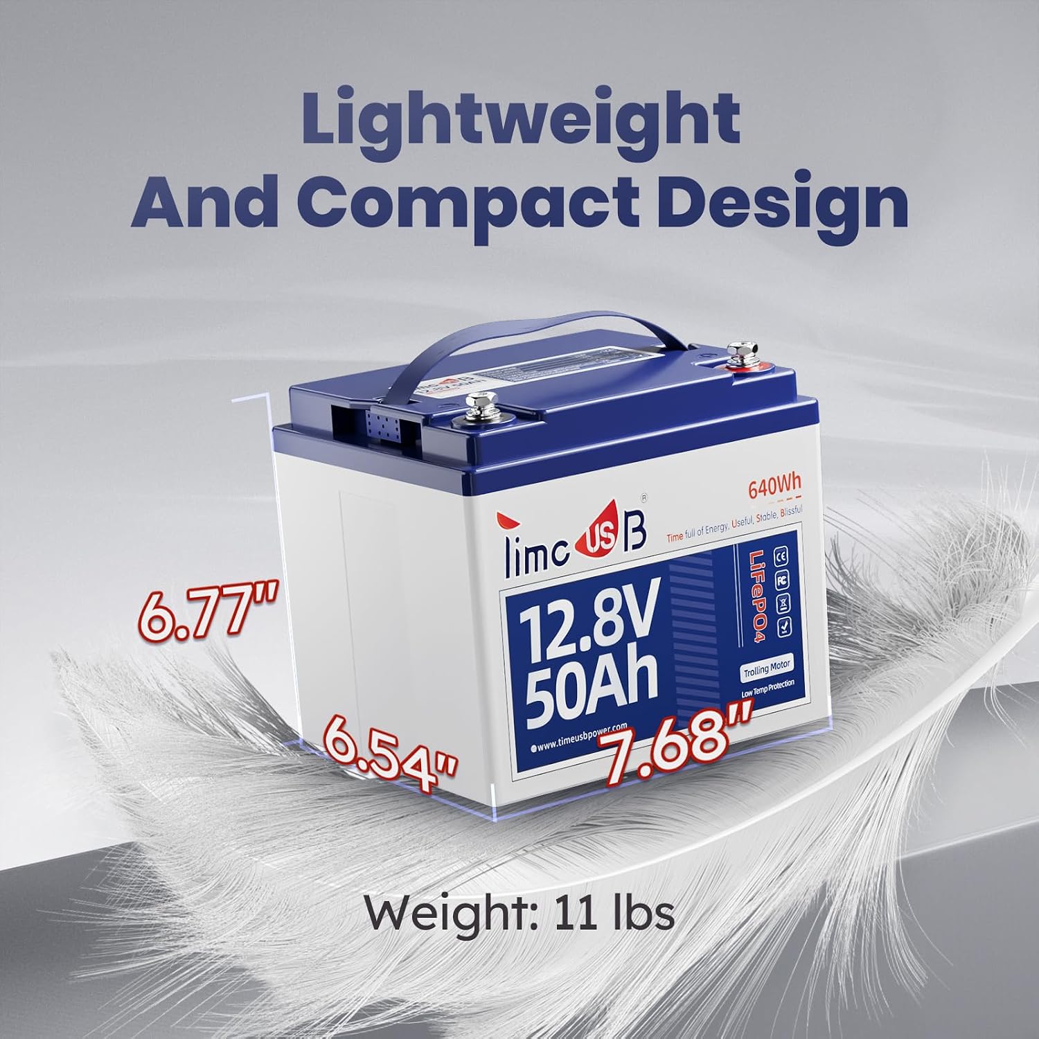 Timeusb 12V 50Ah Trolling Motor LiFePO4 Lithium Battery with Low-Temp Protection, 15000 Deep Cycle, Max. 60A Current at 30mins, 12V Battery for 20~70lb Boat Motor, Fish Finder, Instrument Panel etc.