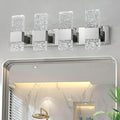 Modern LED Bathroom Vanity Light Fixtures Chrome Stainless Steel 4 Light Wall Sconces Over Mirror 28 Inch 40w Crystal Cool White 5800K Dimmable