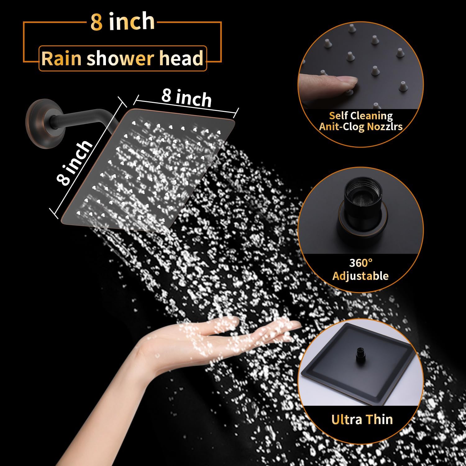 AYIVG Oil Rubbed Bronze 4 Function Dual Shower Head System 16 X 24 Inch Rainfall Waterfall And 8 Inch Wall Mount With Handheld shower head Digital Display Shower Valve Set