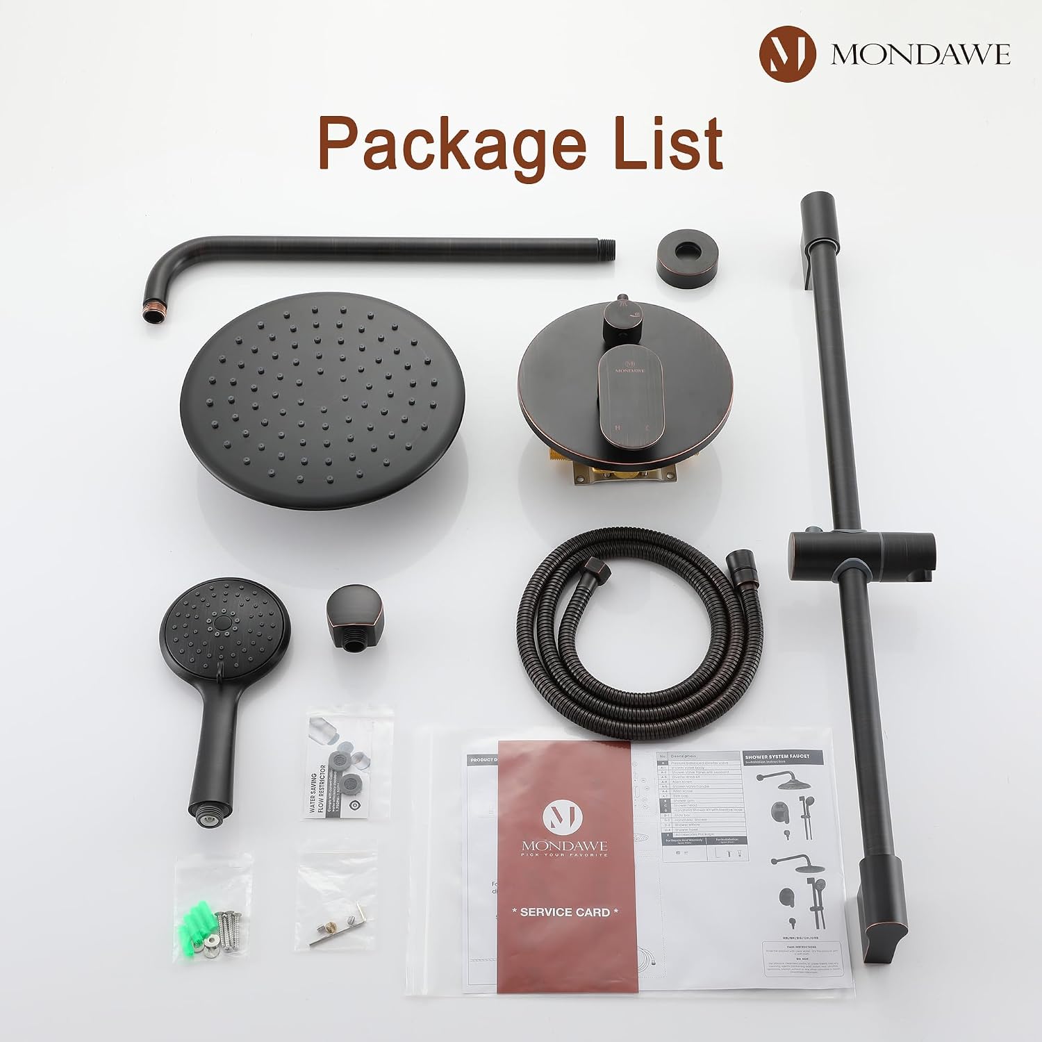 MONDAWE 9 Inch Wall Mounted Shower Faucet Set in Oil Rubbed Bronze, Rainfall Shower Head with 3-Setting Handheld Spray Shower Set Combo, High Pressure Shower System with Solid Brass Valve