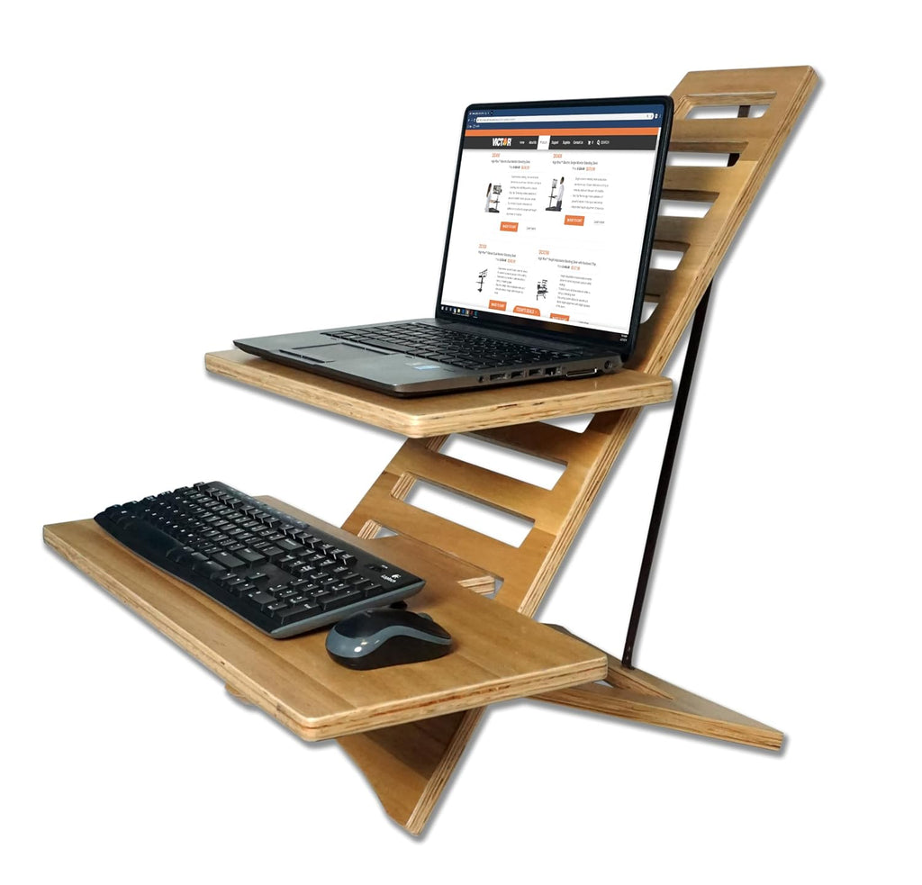 Victor DC175A High Rise Collection Acacia Wood Adjustable Laptop Stand, Dual Trays, 10 Levels, Fast Assembly, Perfect for Dorms/Bedrooms/Home Offices