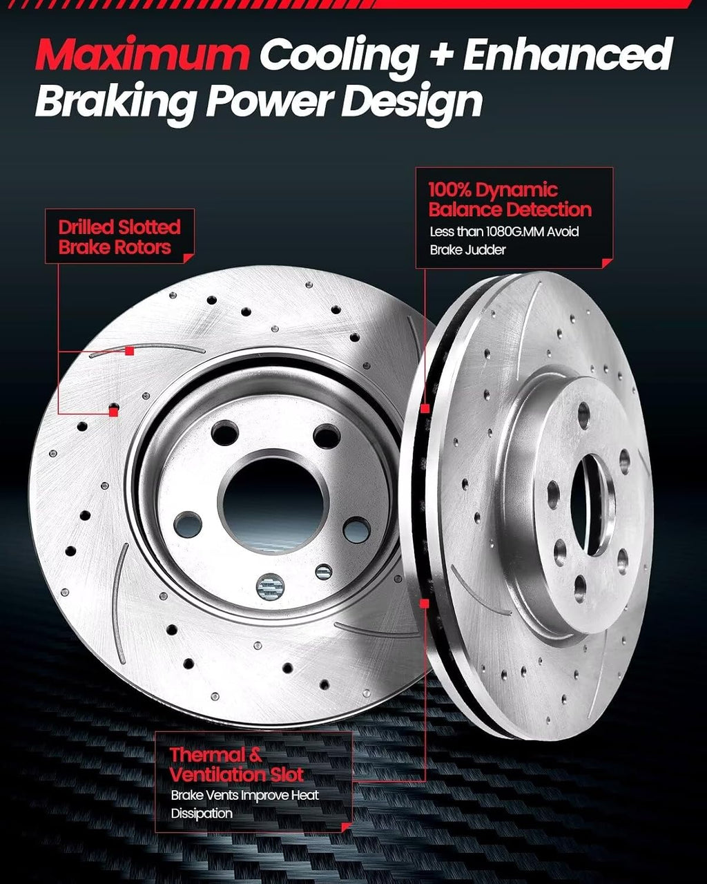 Front Brake Rotors Kit For 2003-2012 Honda Accord(300mm 11.81in ONLY) 1999-2008 Acura TL, Drilled And Slotted Brake Discs And Ceramic Brake Pads 31519 & D1506-7656 Automotive Brake Kit