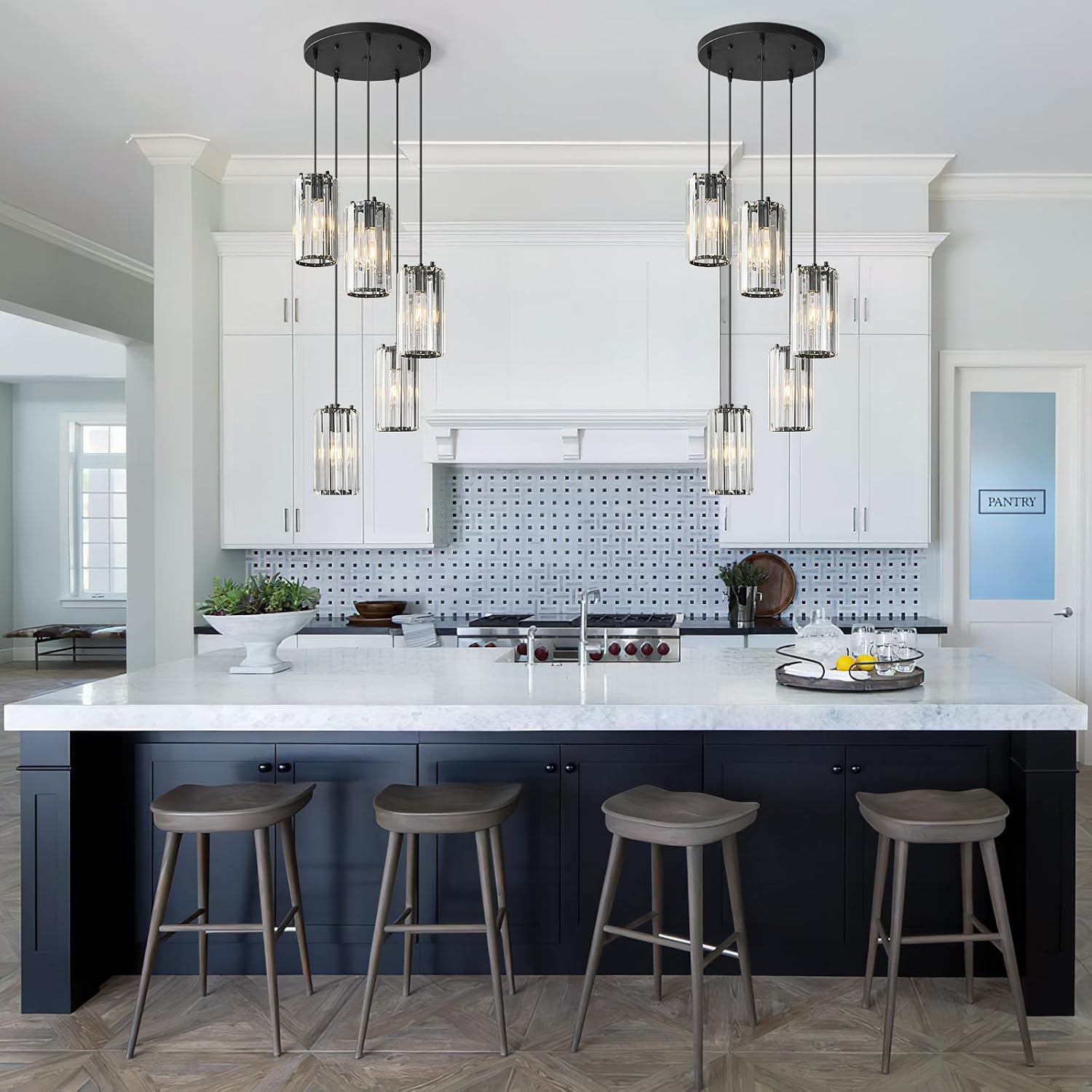 Black Pendant Lighting Modern Pendant Light, Mini Crystal Chandeliers,Adjustable Pendant Light Fixture for Kitchen Island Dinning Room Corridor Bedroom(Gold 5-Light)
