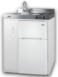 Summit 30' Wide All-In-One Kitchenette, 2-Door Refrigerator-Freezer, 2-Burner Cooktop, Sink, and Storage, White- C30EL