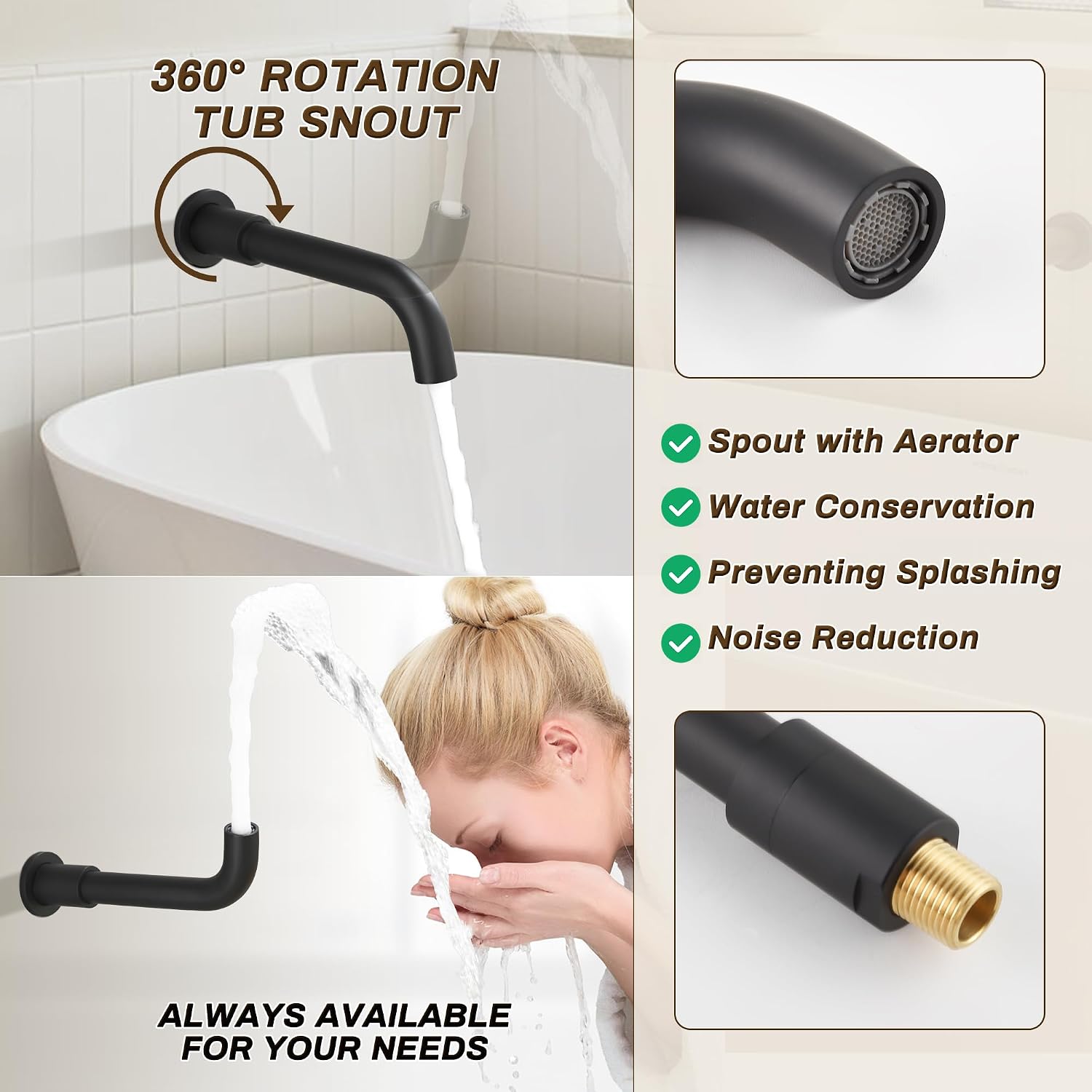 3 Functions Shower System with Tub Spout, 10' Round Wall Mounted Rain Shower System, High-Pressure Shower Head with 2 Modes Handheld Spray, Matte Black Shower Head System