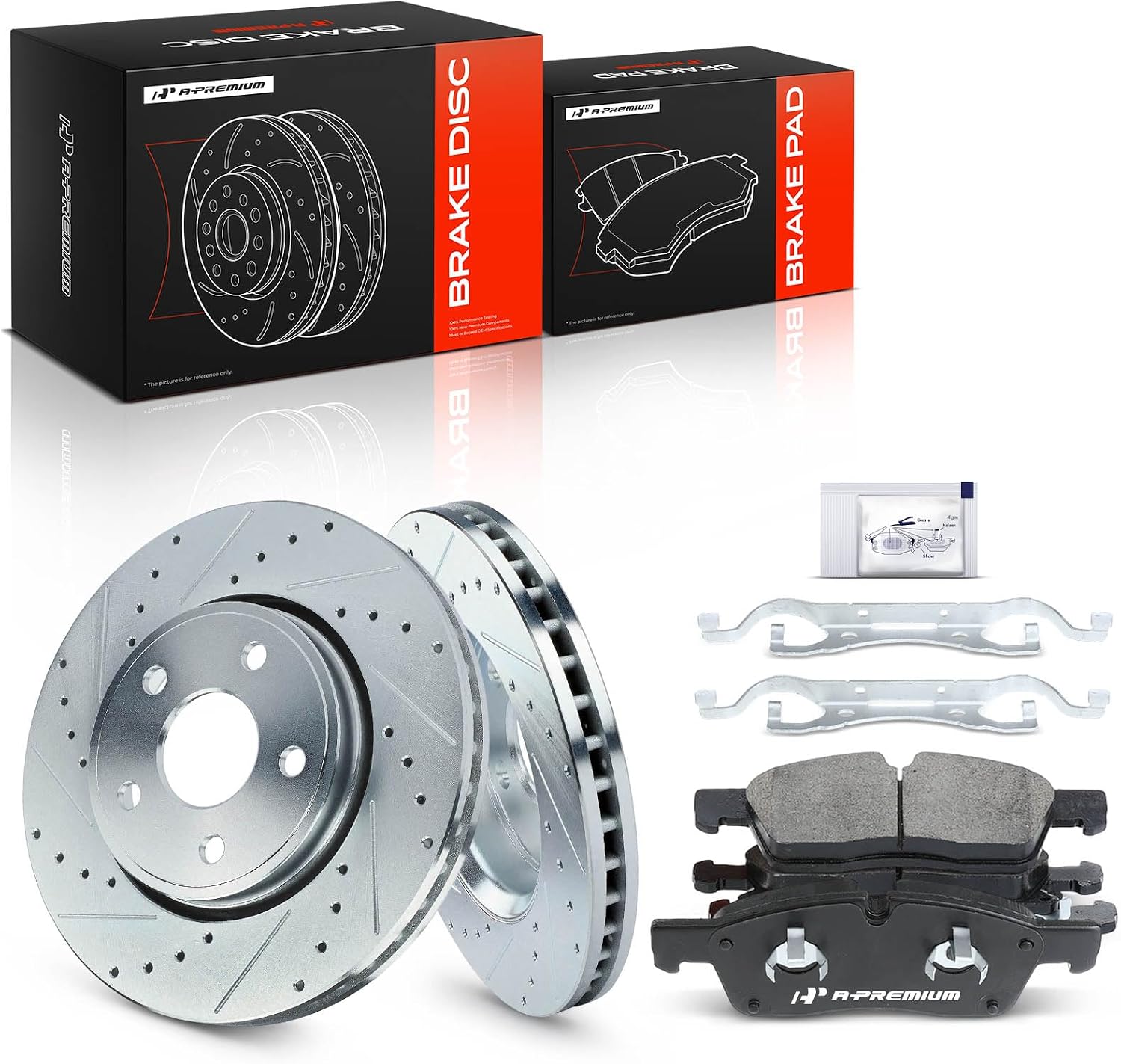 A-Premium 12.99 inch (330 mm) Front Drilled and Slotted Disc Brake Rotors + Ceramic Pads Kit Compatible with Select Dodge and Jeep Models - Durango 2011-2020, Grand Cherokee 2011-2018, 6-PC Set