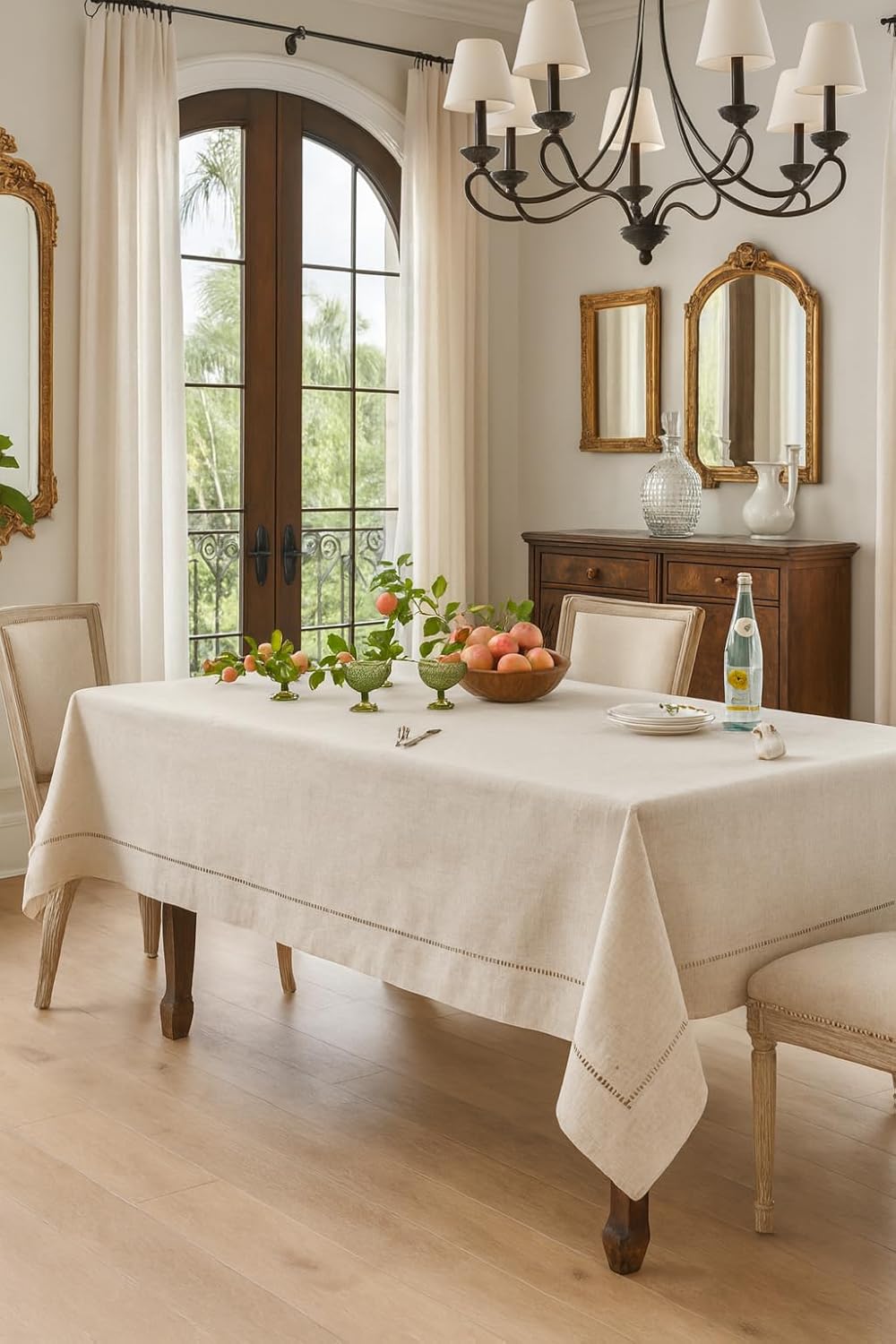 Fennco Styles Handmade Hemstitch Design Natural Tablecloth. One Piece (65'x160' Rectangular)