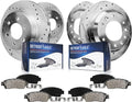 Detroit Axle - Brake Kit for 2007-2009 Hyundai Entourage, 2006-2012 2014 Kia Sedona Drilled & Slotted Brake Rotors and Ceramic Brakes Pads Front and Rear Replacement
