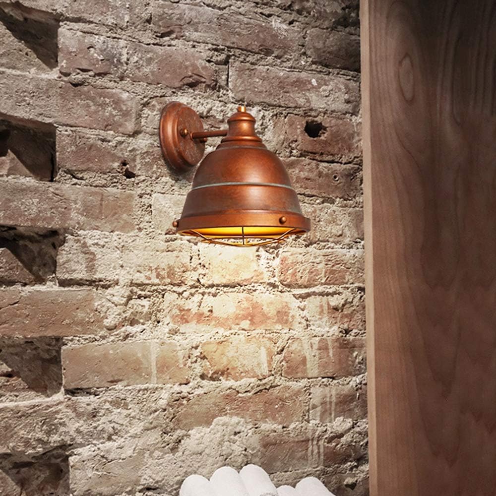 Vintage Industrial Wrought Iron Wall Lamp - Retro Black Wall-Mounted Lantern for Bedroom, Living Room, Bathroom, and Hallway(Red Copper)