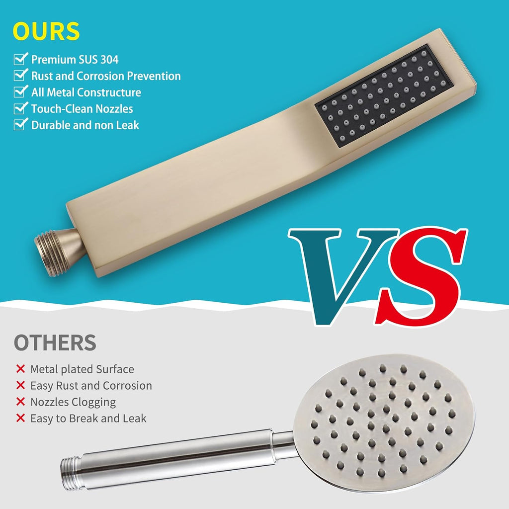 Shower Slide Bar Handheld Shower Head with Hose, Bathroom Showerhead with Handle Spray, High Pressure Shower Slide Bar Height Adjustable with 59.06 Inch Stainless Steel Hose Brushed Gold