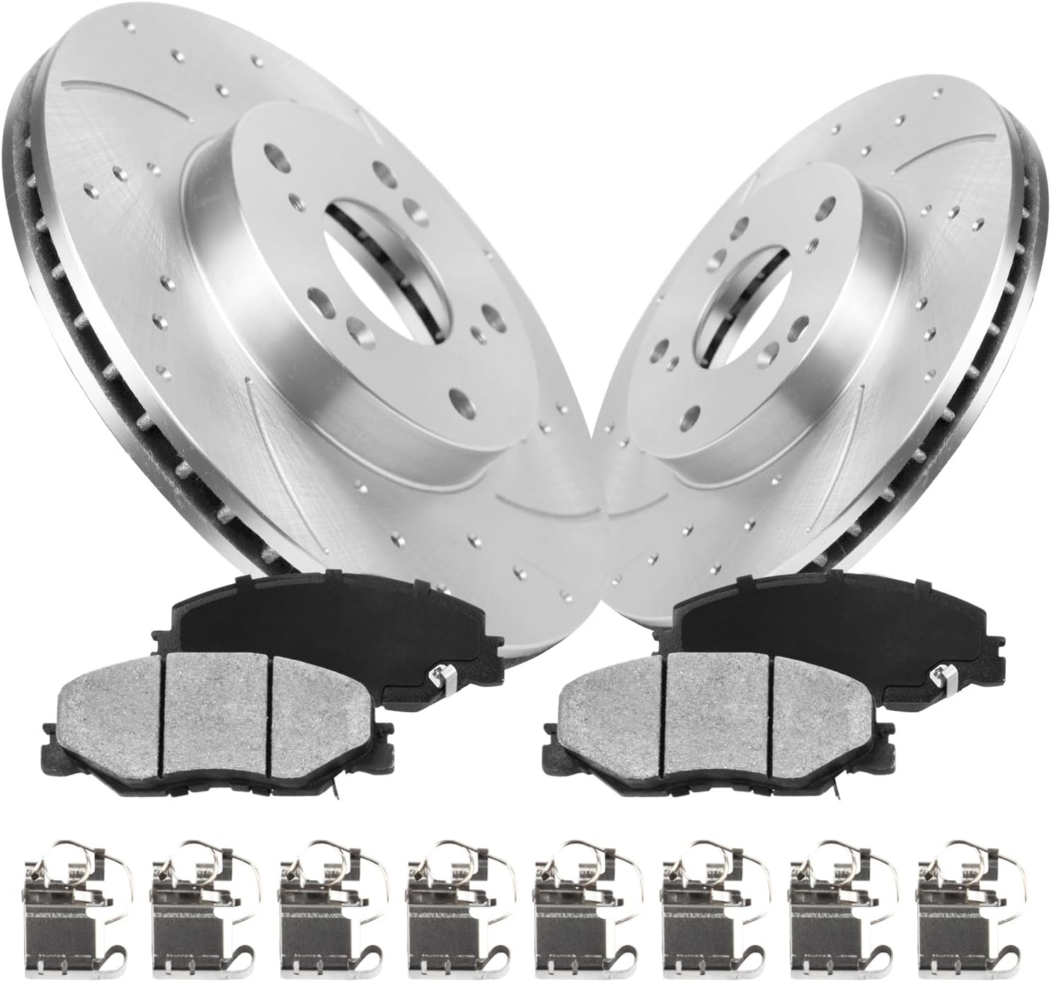 Front Brake Rotors Kit For 2003-2012 Honda Accord(300mm 11.81in ONLY) 1999-2008 Acura TL, Drilled And Slotted Brake Discs And Ceramic Brake Pads 31519 & D1506-7656 Automotive Brake Kit