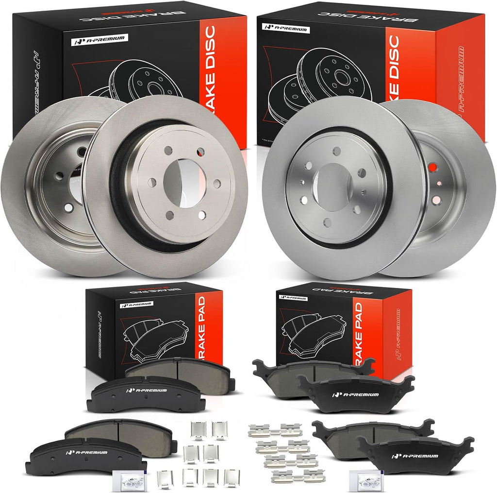 A-Premium Front Vented & Rear Solid Disc Brake Rotors + Ceramic Pads Kit Compatible with Select Ford Models - For F-150 2012 2013 2014 2015 2016 2017 2018 2019 2020, 12-PC Set