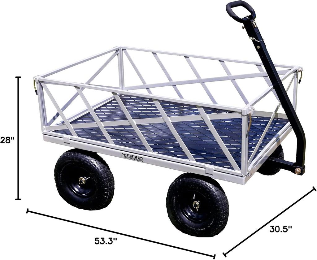 Yard Commander - Heavy Duty 1200lb Steel All Terrain Utility Cart, Garden Wagon, 9 cu ft Bed, Easy Assembly, Removable Side Panels, 45° Dump Angle, 2-in-1 Convertible Handle for Towing