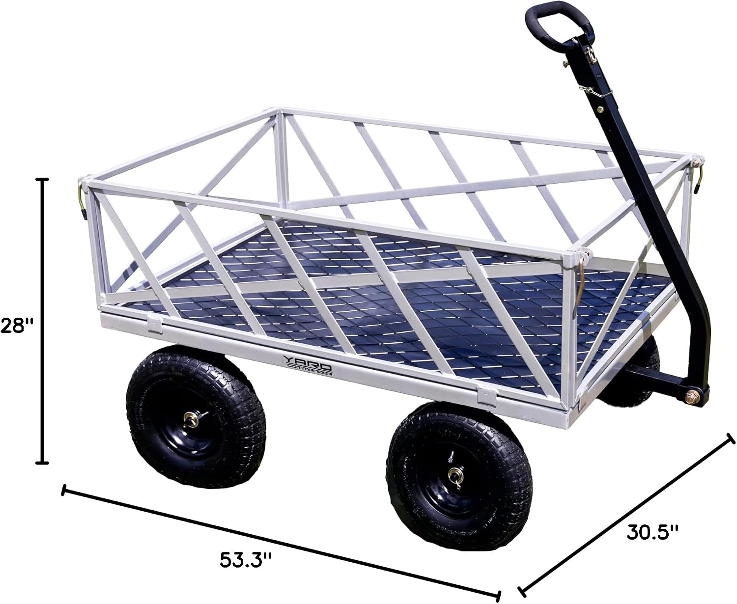 Yard Commander - Heavy Duty 1200lb Steel All Terrain Utility Cart, Garden Wagon, 9 cu ft Bed, Easy Assembly, Removable Side Panels, 45° Dump Angle, 2-in-1 Convertible Handle for Towing