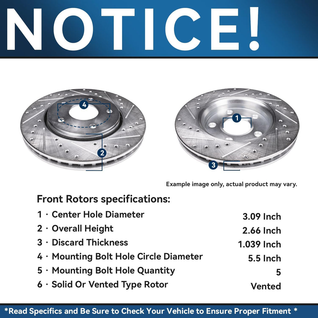 Detroit Axle - Brake Kit for 2006-2018 Dodge Ram 1500 2007-2009 Durango Chrysler Aspen 2019-2024 Ram 1500 Classic, Drilled Slotted Brake Rotors and Ceramic Brakes Pads w/Hardware Replacement