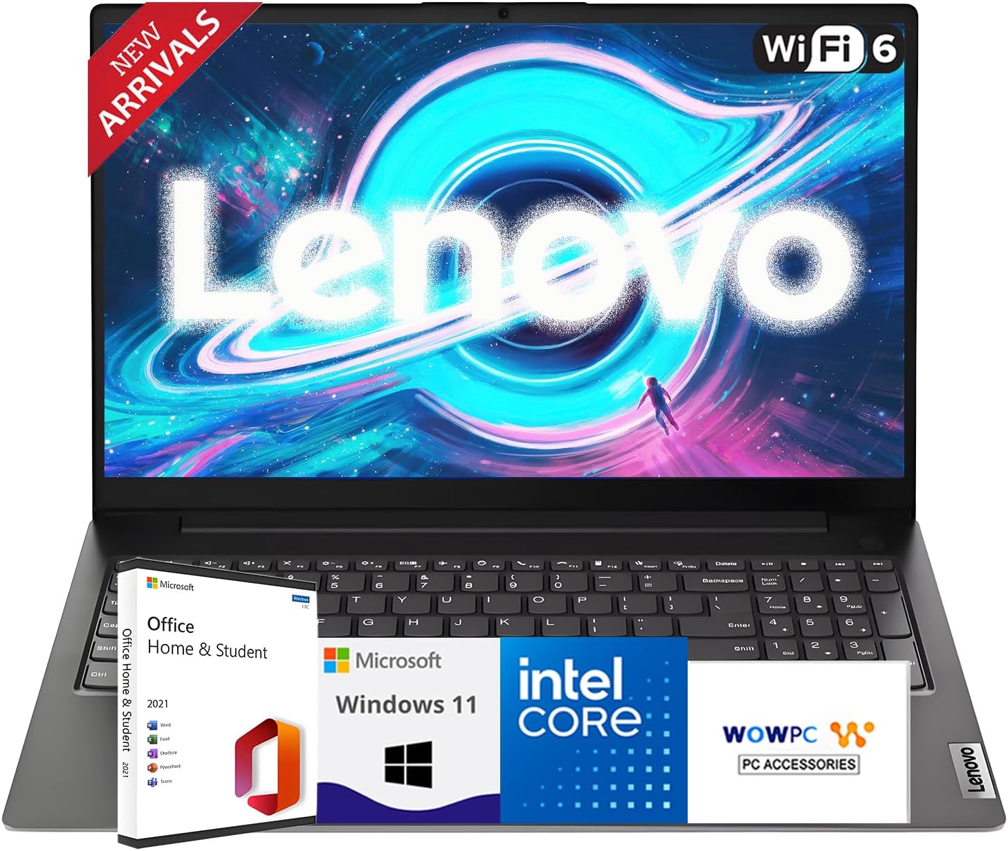 Lenovo New V15 Business Laptop 2025/2026 Edition, 15.6' FHD Display, Intel High-Performance CPU, 8GB RAM, 256GB SSD, Windows 11 with Microsoft Office, Ultra-Quiet Design, Long Battery Life, WOWPC