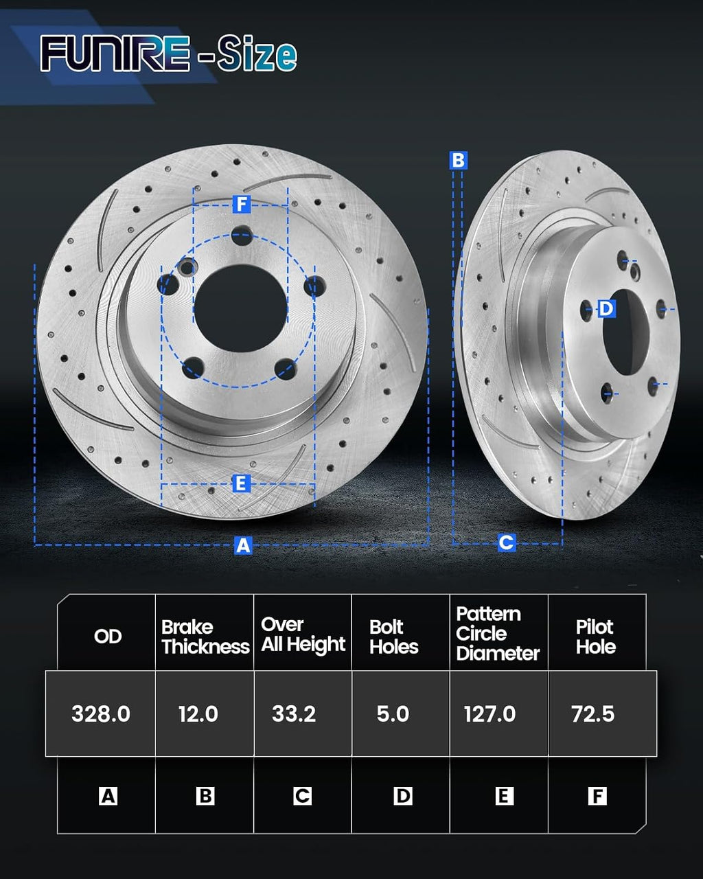 Rear Brake Pads And Rotors Kit Compatible With 2012-2020 Dodge Grand Caravan, Journey, 53069 D1596-8811 Automotive Replacement Brake Kits Anti-rust Oil Drilled And Slotted Rotors 328mm(12.9in)