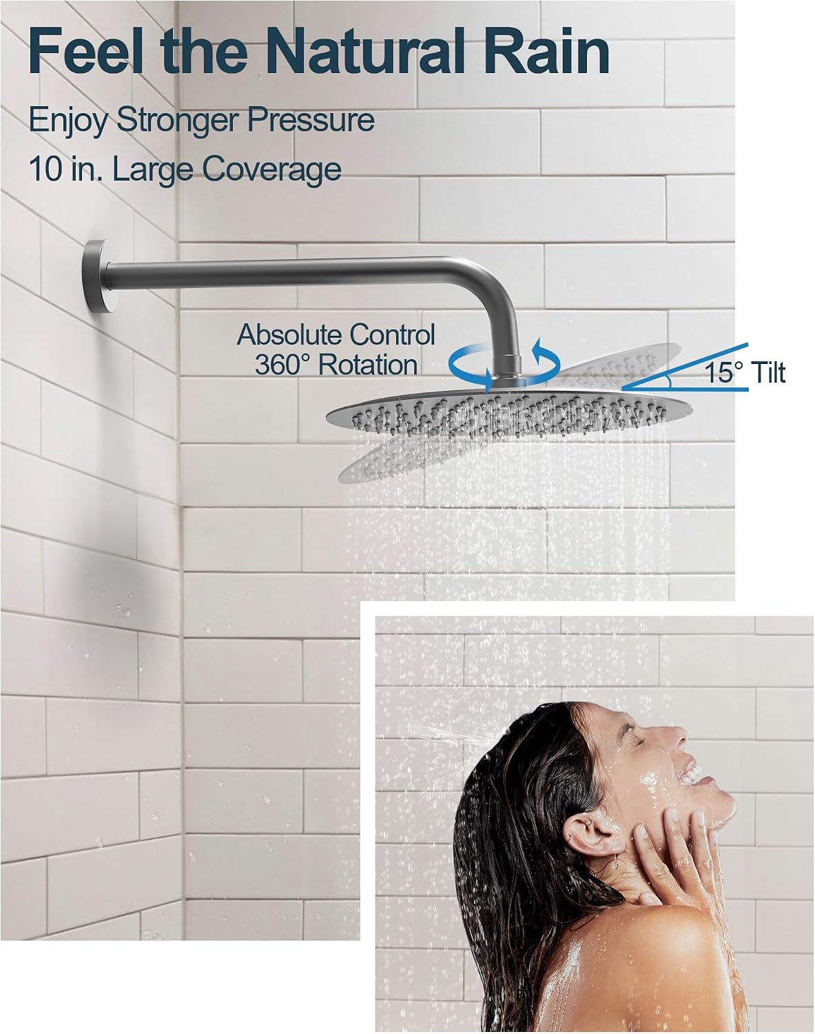 10 Inch Round Shower Faucet Set, High Pressure Rainfall Shower Head and Handheld Sprayer Combo, Brushed Nickel